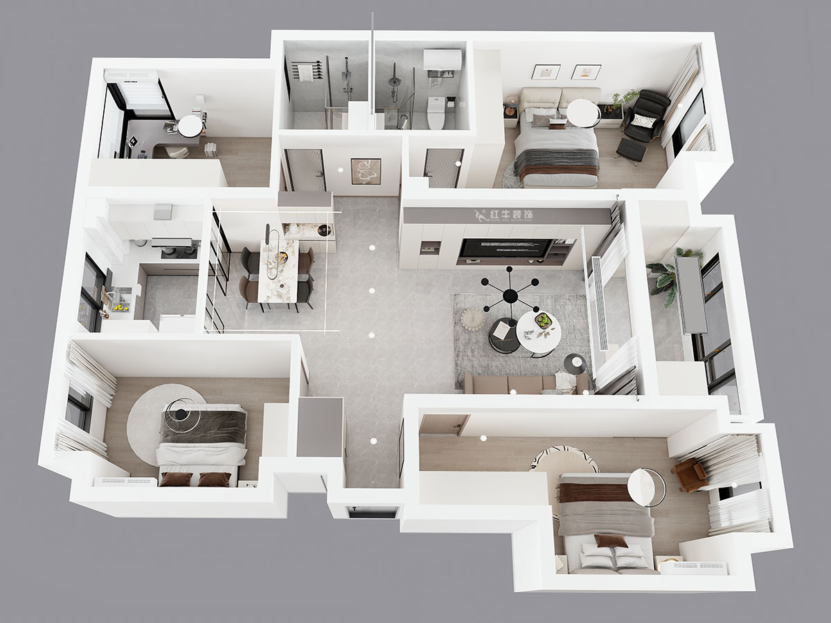 孟憲濤|融創(chuàng)臻園15-1005-120㎡-簡約風(fēng)格|4室2廳2衛(wèi)|新房裝修|定制家|全包16萬|00_04鳥瞰圖