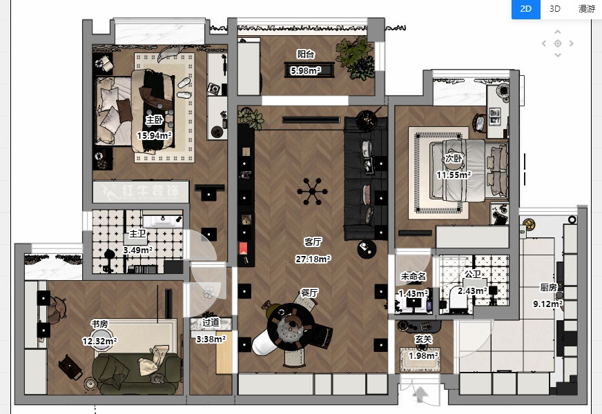 魏明花|匯錦國際6-1-1402-125㎡-法式復(fù)古風(fēng)格|3室2廳2衛(wèi)|二手房裝修|定制家|全包16