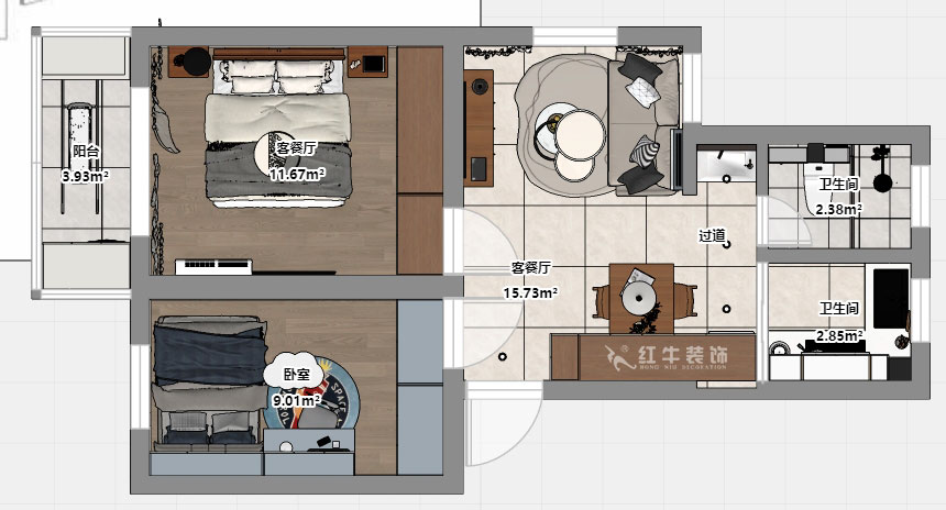 朱彥|鳳凰花園城金陵園2幢10號502室-64㎡-現(xiàn)代簡約風(fēng)格|2室1廳1衛(wèi)|老房改造|定制家|全包10萬|00_03平面彩圖