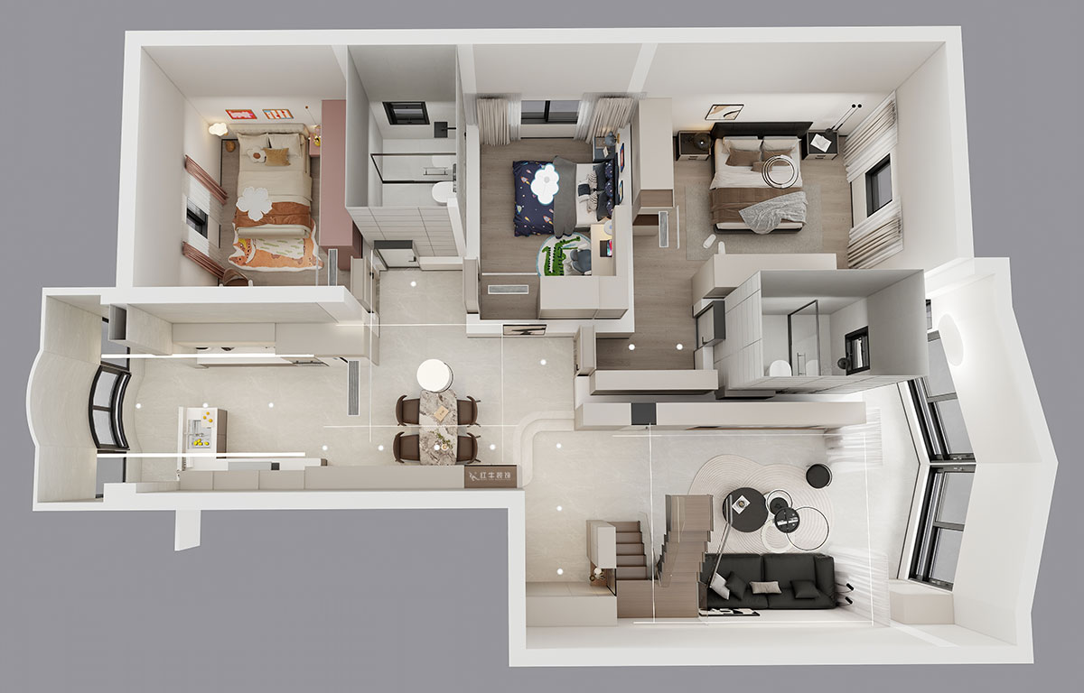 仇美蓉|梅花山莊36-3-605-132㎡-簡約風(fēng)格|3室2廳2衛(wèi)|老房裝修|定制家|全包18萬|00_06鳥瞰圖