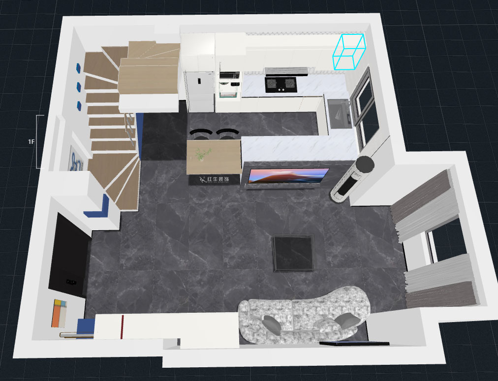 蔣琛｜圣淘沙花城6-1705-105㎡-現(xiàn)代簡(jiǎn)約風(fēng)格｜2室2廳1衛(wèi)｜老房裝修｜定制家｜全包15萬｜00_07一層鳥瞰圖