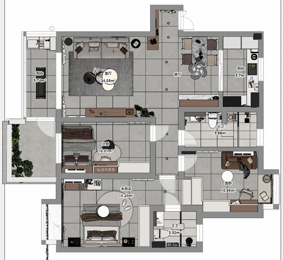 蔣?。厦髦?-1-401-115㎡-現(xiàn)代簡約風(fēng)格｜3室2廳2衛(wèi)｜老房裝修｜定制家｜全包13萬｜00_03平面彩圖