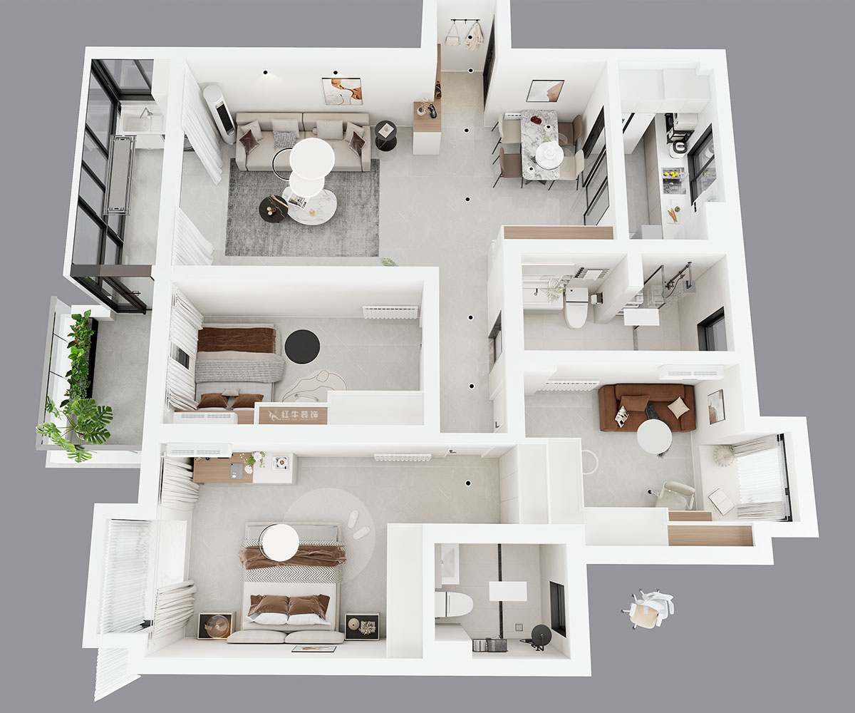蔣?。厦髦?-1-401-115㎡-現(xiàn)代簡約風(fēng)格｜3室2廳2衛(wèi)｜老房裝修｜定制家｜全包13萬｜00_04鳥瞰圖