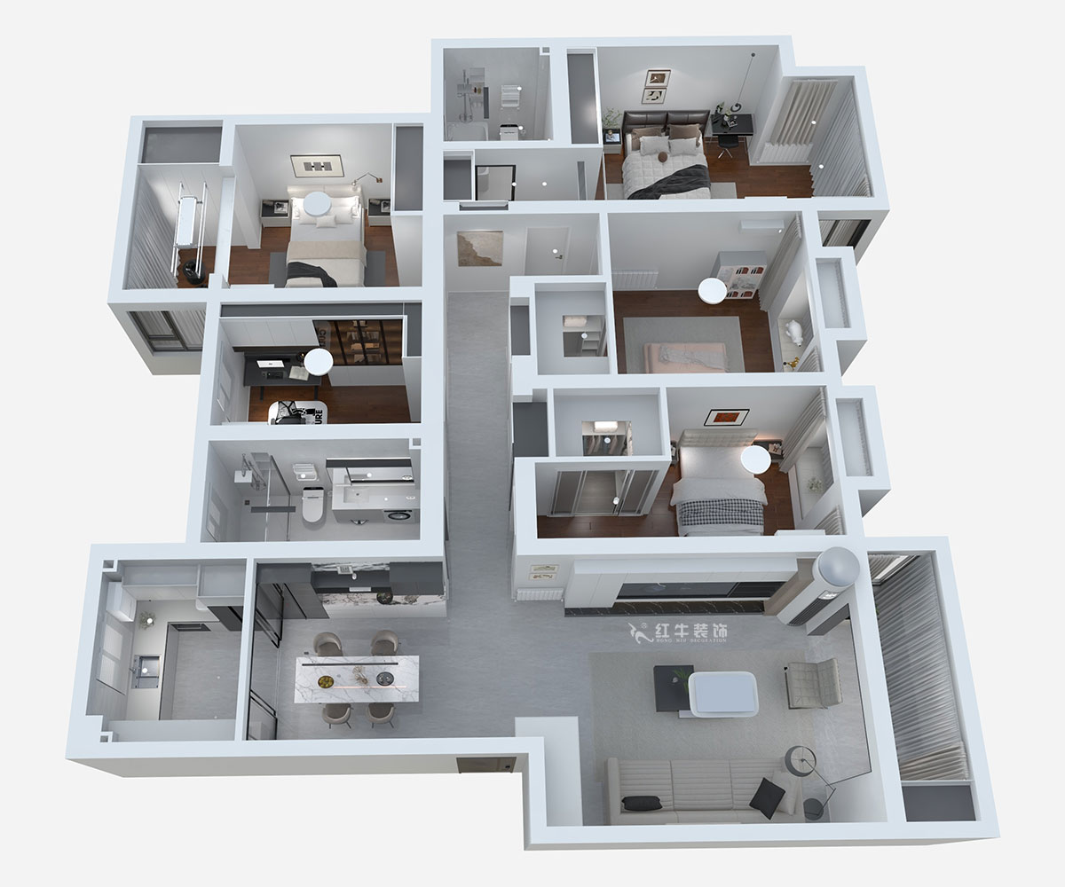 熊皓宇|翠屏東南-180㎡-現代風格|5室2廳2衛(wèi)|新房裝修|定制家|全包|00_02平面彩圖