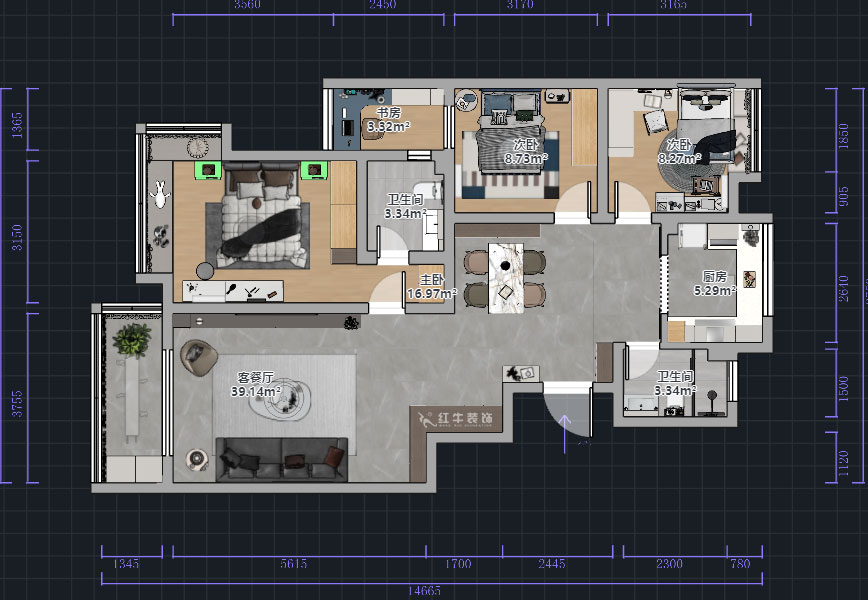 熊皓宇|江南青年城翠灣苑-130㎡-現(xiàn)代風格|4室2廳2衛(wèi)|新房裝修|半包7