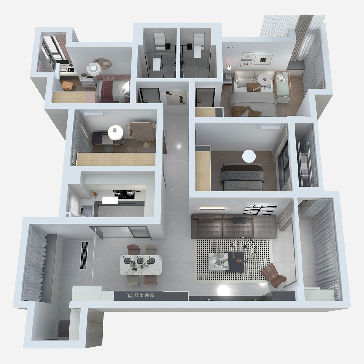 熊皓宇|啟迪方洲-120㎡-現(xiàn)代風(fēng)格|4室2廳2衛(wèi)|老房裝修|半包8