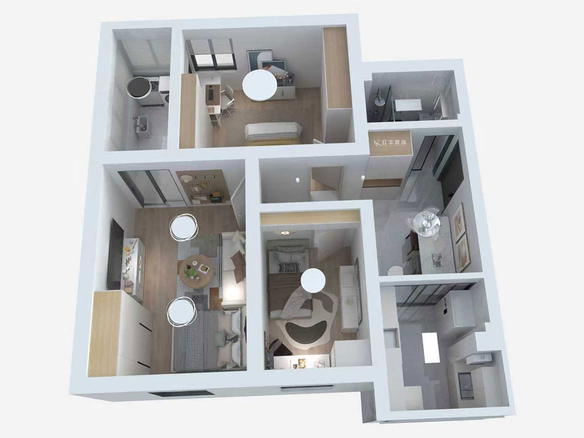 蔣琛|成賢街92號院9-301-68㎡-現(xiàn)代簡約風(fēng)格|3室1廳1衛(wèi)|老房裝修|定制家|全包10萬|00_04鳥瞰圖